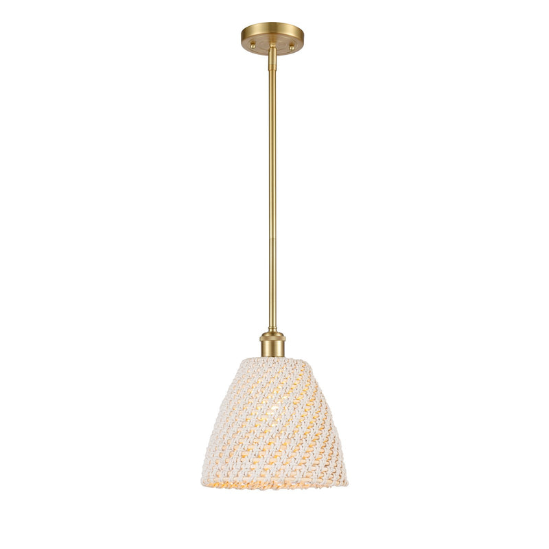 Innovations Bristol Natural 9in 1-Light Mini Pendant | Farmhouse Satin Gold and Natural Fiber Dome | Kitchen Island | Model 516-1S-SG-NBD-9-NAT