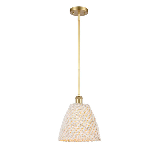 Innovations Bristol Natural 9in 1-Light Mini Pendant | Farmhouse Satin Gold and Natural Fiber Dome | Kitchen Island | Model 516-1S-SG-NBD-9-NAT