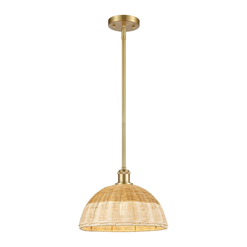 Innovations Bristol Natural II 12in 1-Light Mini Pendant | Industrial Satin Gold and Natural Fiber | Kitchen Island | Model 516-1S-SG-NBD2-12-NAT