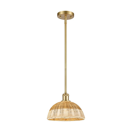 Innovations Bristol Natural II 9in 1-Light Mini Pendant | Industrial Satin Gold and Natural Fiber | Kitchen Island | Model 516-1S-SG-NBD2-9-NAT
