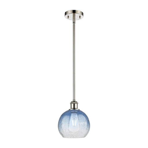 Innovations Brookhaven Globe 7.9in 1-Light Mini Pendant | Industrial Brushed Satin Nickel and Sapphire Blue Glass | Model 516-1S-SN-G483-8SB