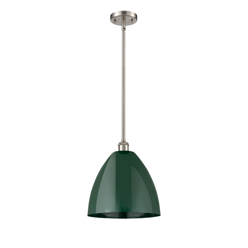 Innovations Plymouth 12in 1-Light Pendant | Industrial Brushed Satin Nickel and Matte Green Metal Shade | Kitchen Island | Model 516-1S-SN-MBD-12-GR