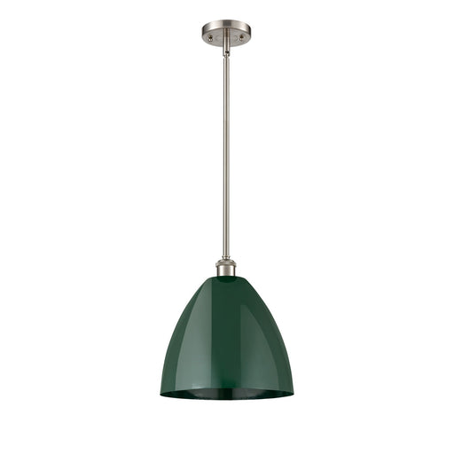 Innovations Plymouth 12in 1-Light Pendant | Industrial Brushed Satin Nickel and Matte Green Metal Shade | Kitchen Island | Model 516-1S-SN-MBD-12-GR