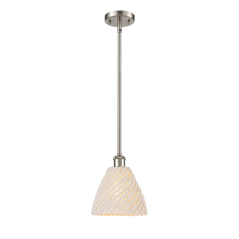 Innovations Bristol Natural 7.5in 1-Light Mini Pendant | Brushed Satin Nickel and Natural Fiber Dome Shade | Kitchen | Model 516-1S-SN-NBD-75-NAT