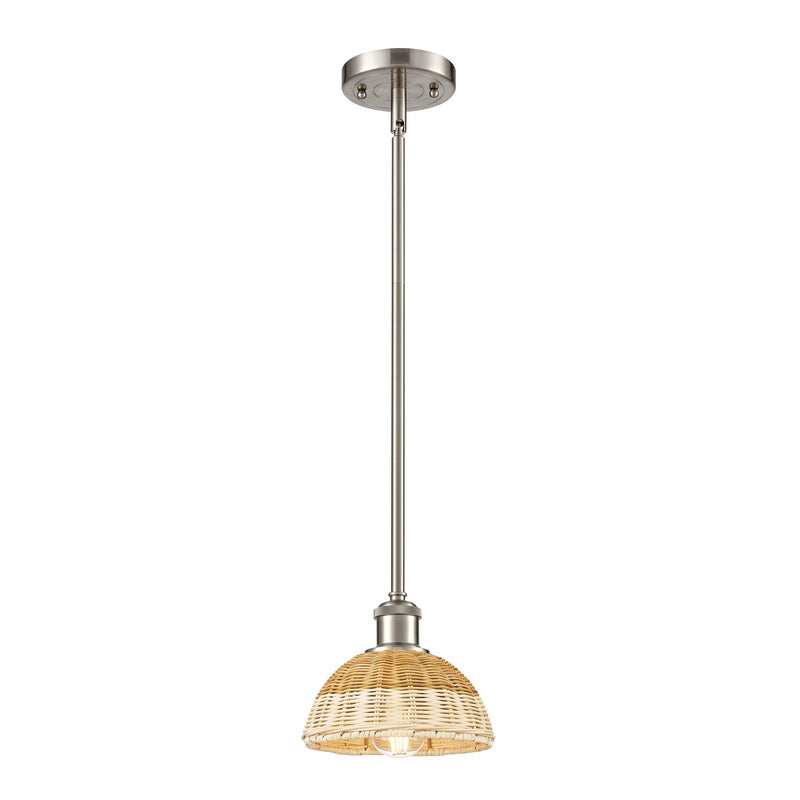 Innovations Bristol Natural II 7.5in 1-Light Mini Pendant | Brushed Satin Nickel and Natural Fiber Dome Shade | Kitchen | Model 516-1S-SN-NBD2-75-NAT
