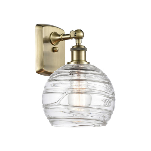 Innovations Athens Deco Swirl 8in 1-Light Wall Sconce | Antique Brass and Clear Deco Swirl Glass Shade | Hallway | Model 516-1W-AB-G1213-8CL