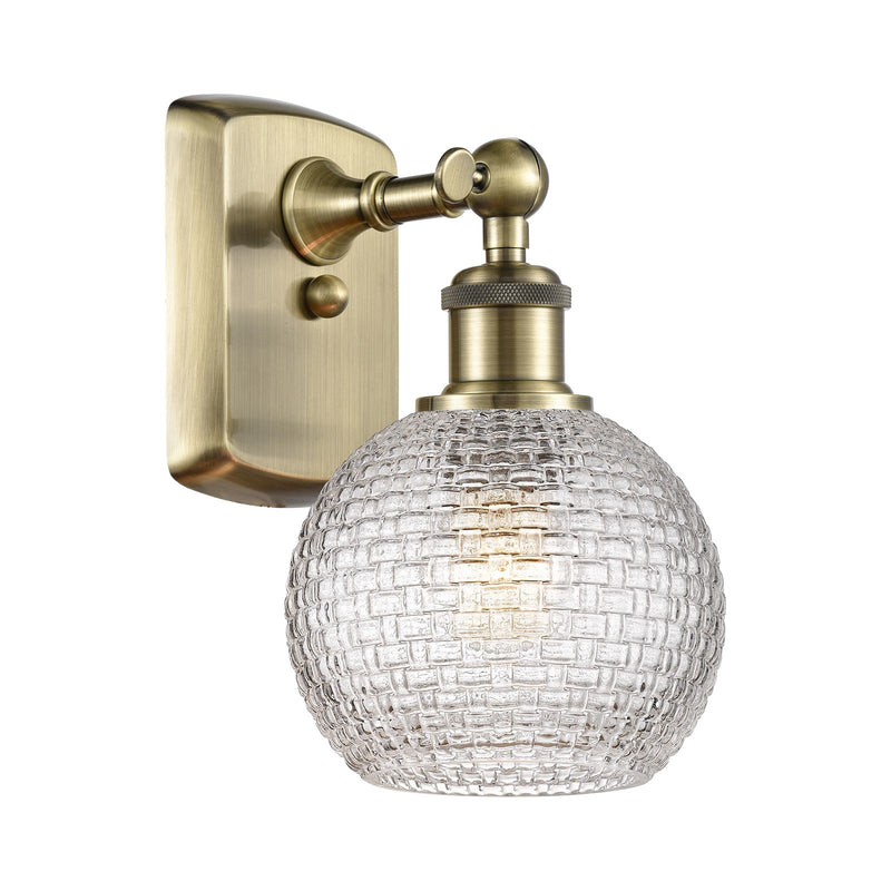 Innovations Athens 6in 1-Light Wall Sconce | Modern Farmhouse Antique Brass and Clear Basket Weave Glass | Bedroom | Model 516-1W-AB-G122C-6CL