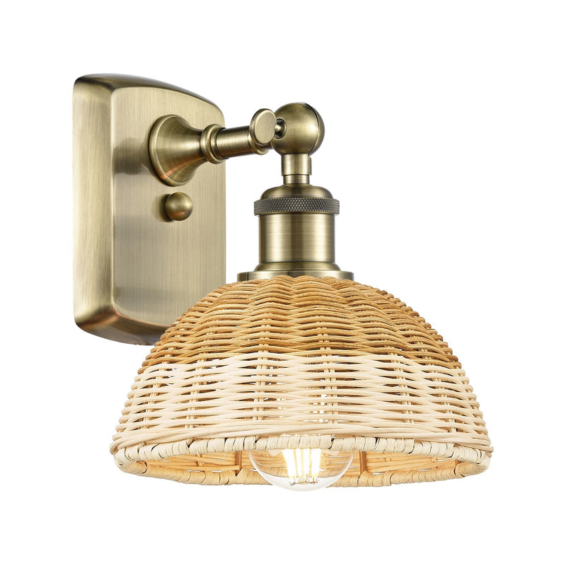 Innovations Bristol Natural II 1-Light Wall Sconce | Industrial Antique Brass and Natural Fiber Dome Shade | Bedroom | Model 516-1W-AB-NBD2-75-NAT