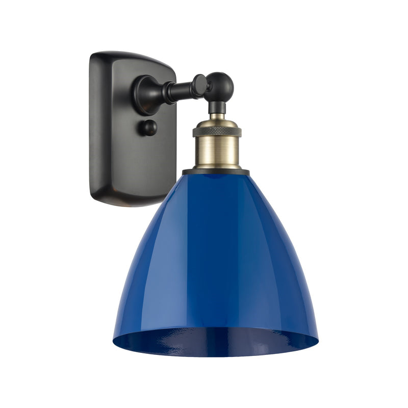 Innovations Plymouth 7.5in 1-Light LED Wall Sconce | Industrial Black Antique Brass and Matte Blue Metal | Hallway | Model 516-1W-BAB-MBD-75-BL-LED