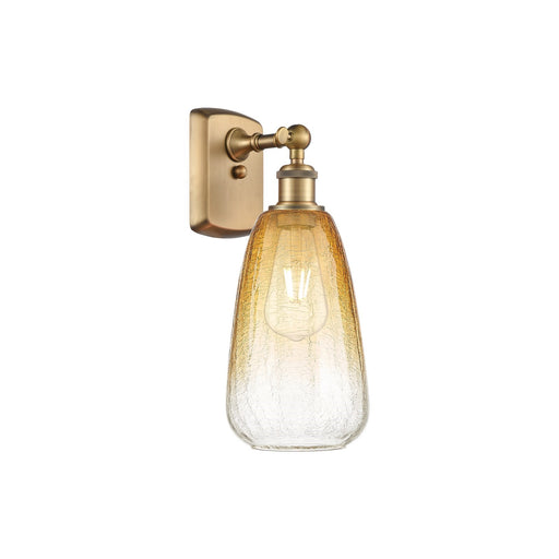 Innovations Lighting Brookhaven Almond 6in 1-Light Wall Sconce | Industrial Brushed Brass and Amber Glass | Bedroom | Model 516-1W-BB-G480-6AM