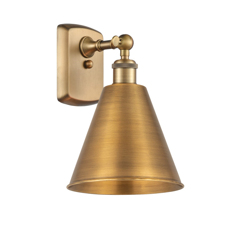 Innovations Lighting Berkshire Metal 8in 1-Light LED Wall Sconce | Industrial Brushed Brass Metal Shade | Bedroom | Model 516-1W-BB-MBC-8-BB-LED