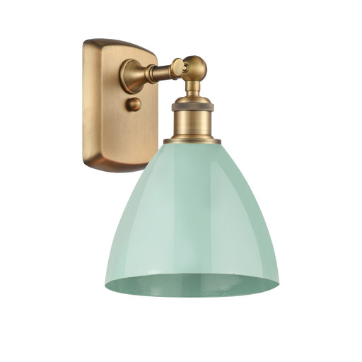 Innovations Lighting Plymouth 7.5in 1-Light LED Wall Sconce | Industrial Brushed Brass and Seafoam Metal Shade | Model 516-1W-BB-MBD-75-SF-LED