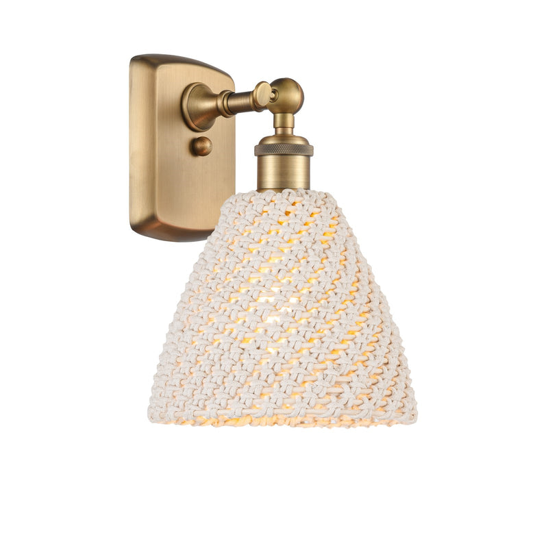 Innovations Bristol Natural 7.5in 1-Light Wall Sconce | Industrial Brushed Brass and Natural Fiber Dome Shade | Bedroom | Model 516-1W-BB-NBD-75-NAT