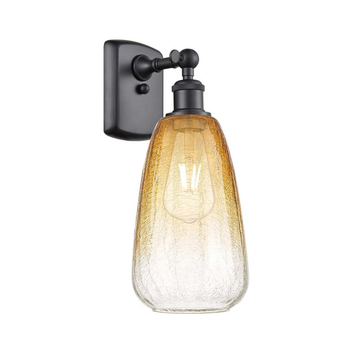 Innovations Brookhaven Almond 6in 1-Light Wall Sconce | Industrial Matte Black and Amber Glass Globe Shade | Bedroom | Model 516-1W-BK-G480-6AM