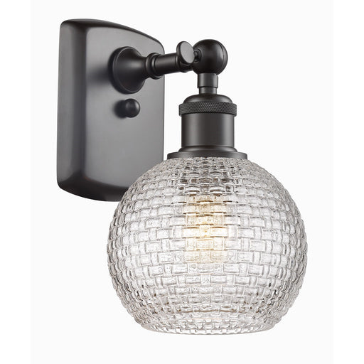 Innovations Athens 5.8in 1-Light Wall Sconce | Farmhouse Oil Rubbed Bronze and Clear Basket Weave Glass | Bedroom | Model 516-1W-OB-G122C-6CL