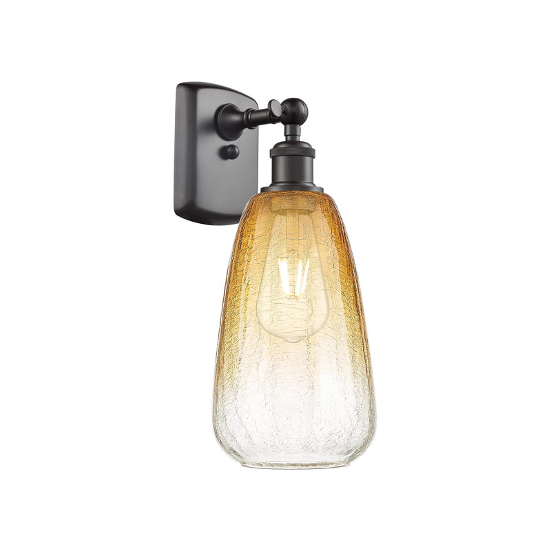 Innovations Brookhaven Almond 6in 1-Light Wall Sconce | Industrial Oil Rubbed Bronze and Amber Glass | Bedroom & Hallway | Model 516-1W-OB-G480-6AM