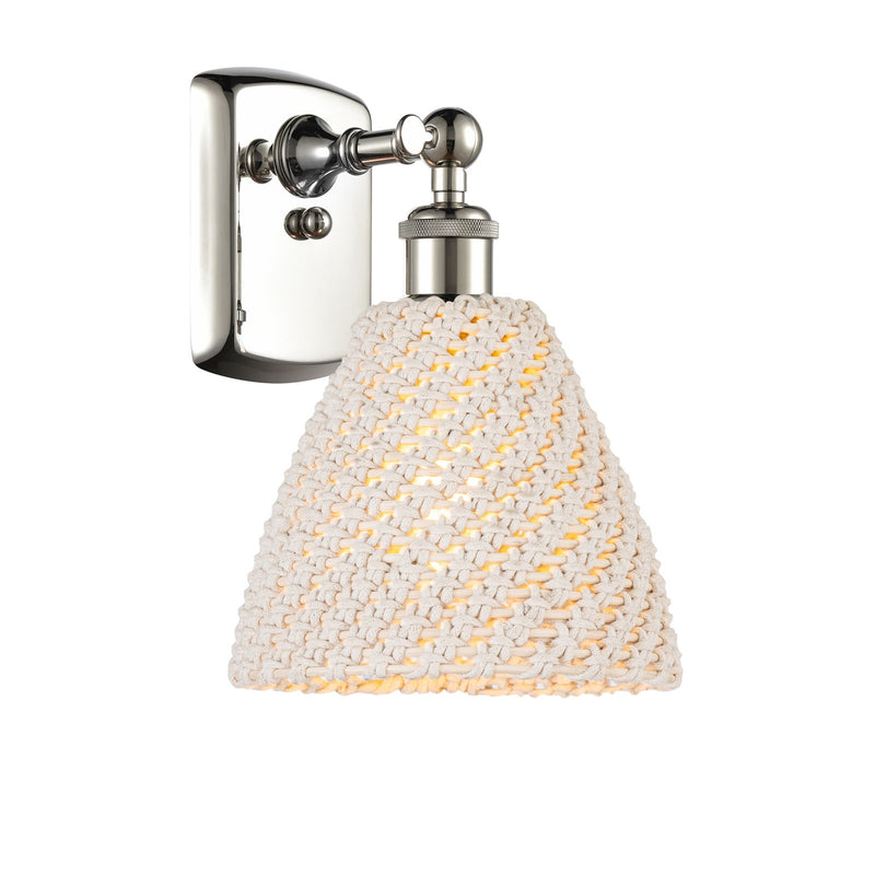 Innovations Bristol Natural 7.5in 1-Light Wall Sconce | Industrial Polished Nickel and Natural Fiber | Bathroom | Model 516-1W-PN-NBD-75-NAT