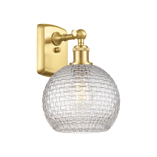 Innovations Athens 8in 1-Light Wall Sconce | Modern Farmhouse Satin Gold and Clear Basket Weave Glass | Bedroom & Hallway | Model 516-1W-SG-G122C-8CL
