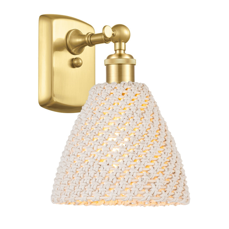 Innovations Bristol Natural 8in 1-Light Wall Sconce | Industrial Satin Gold and Natural Fiber Dome Shade | Bedroom | Model 516-1W-SG-NBD-75-NAT