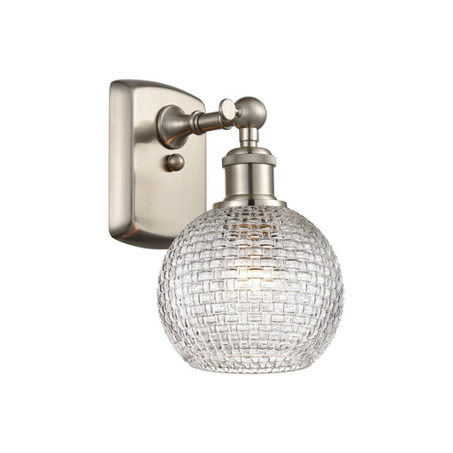 Innovations Athens 7in 1-Light Wall Sconce | Modern Brushed Satin Nickel and Clear Basket Weave Glass | Bedroom & Hallway | Model 516-1W-SN-G122C-6CL