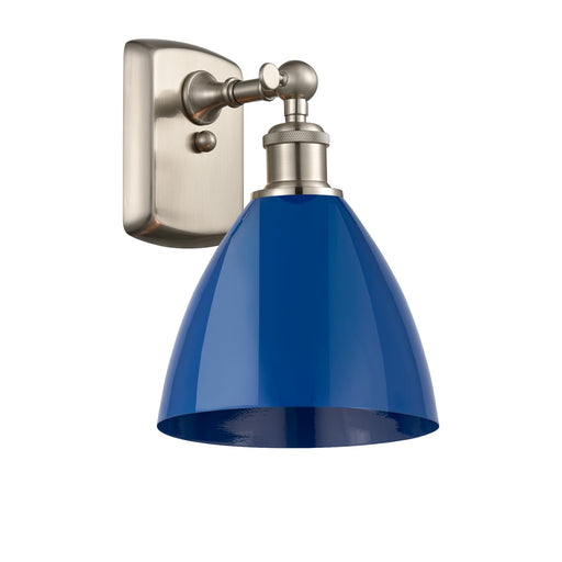 Innovations Plymouth 7.5in 1-Light Wall Sconce | Industrial Brushed Satin Nickel and Matte Blue Metal Shade | Bedroom | Model 516-1W-SN-MBD-75-BL-LED