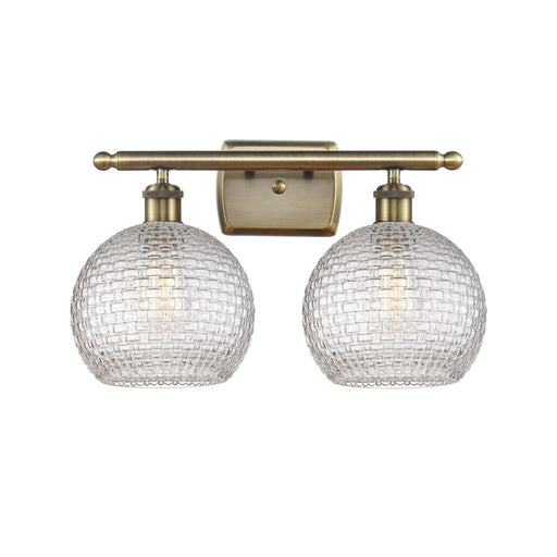 Innovations Athens 18in 2-Light Bath Vanity Light | Modern Contempo Antique Brass and Clear Basket Weave Glass Shade | Model 516-2W-AB-G122C-8CL