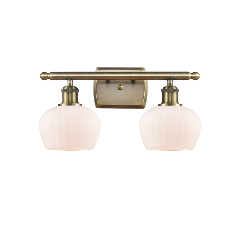 Innovations Fenton 16in 2-Light Bath Vanity Light | Industrial Antique Brass and Matte White Glass | Bathroom Vanity | Model 516-2W-AB-G91