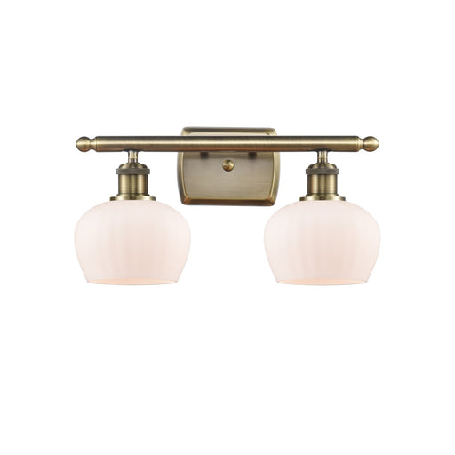 Innovations Fenton 16in 2-Light Bath Vanity Light | Industrial Antique Brass and Matte White Glass | Bathroom Vanity | Model 516-2W-AB-G91