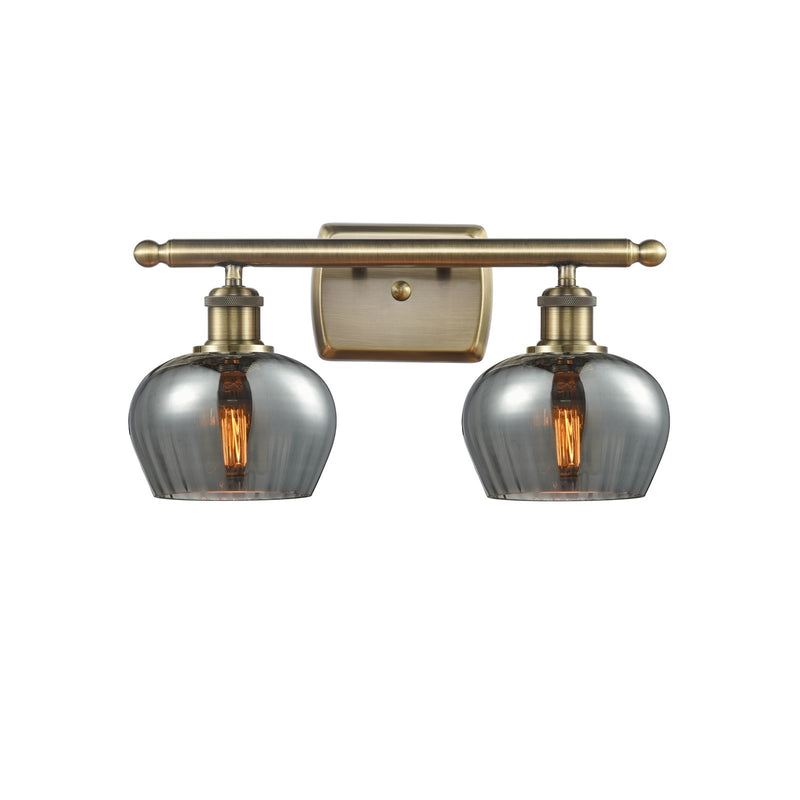 Innovations Fenton 16in 2-Light Bath Vanity Light | Industrial Antique Brass and Light Smoke Glass | Bathroom Vanity | Model 516-2W-AB-G93