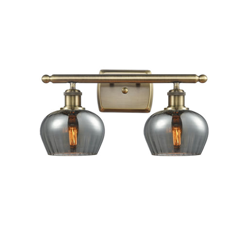 Innovations Fenton 16in 2-Light Bath Vanity Light | Industrial Antique Brass and Light Smoke Glass | Bathroom Vanity | Model 516-2W-AB-G93