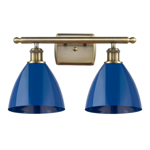 Innovations Plymouth 18in 2-Light Bath Vanity Light | Industrial Antique Brass and Matte Blue Metal Shade | Bathroom | Model 516-2W-AB-MBD-75-BL-LED