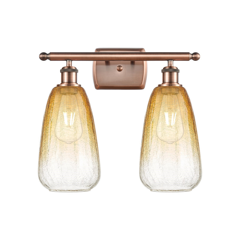 Innovations Brookhaven Almond 16in 2-Light Bath Vanity | Industrial Antique Copper and Amber Glass | Bathroom & Powder | Model 516-2W-AC-G480-6AM