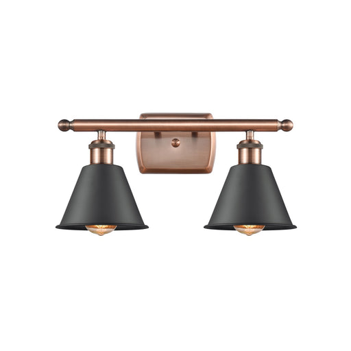 Innovations Lighting Smithfield 16in 2-Light Bath Vanity | Industrial Antique Copper and Matte Black Metal Shade | Model 516-2W-AC-M8-BK-LED
