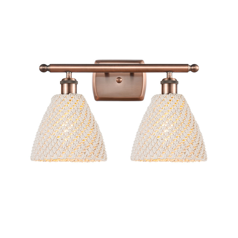 Innovations Lighting Bristol Natural 18in 2-Light Bath Vanity | Industrial Antique Copper and Natural Fiber Shade | Model 516-2W-AC-NBD-75-NAT
