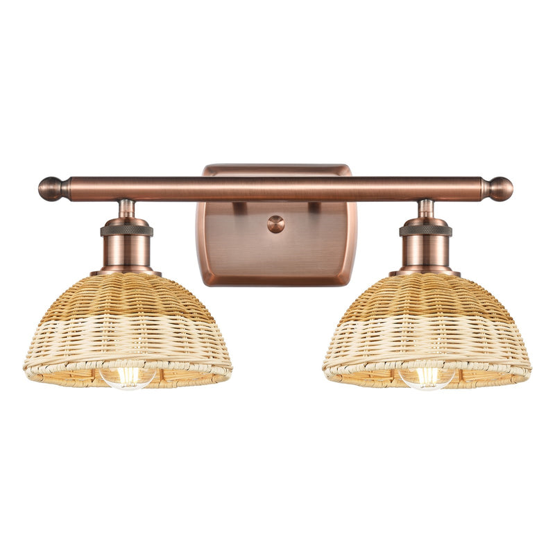 Innovations Lighting Bristol Natural II 18in 2-Light Bath Vanity | Industrial Antique Copper and Natural Fiber Shade | Model 516-2W-AC-NBD2-75-NAT