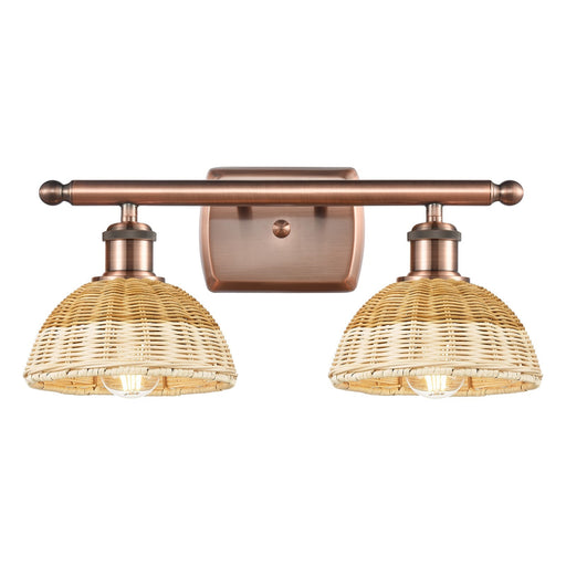 Innovations Lighting Bristol Natural II 18in 2-Light Bath Vanity | Industrial Antique Copper and Natural Fiber Shade | Model 516-2W-AC-NBD2-75-NAT