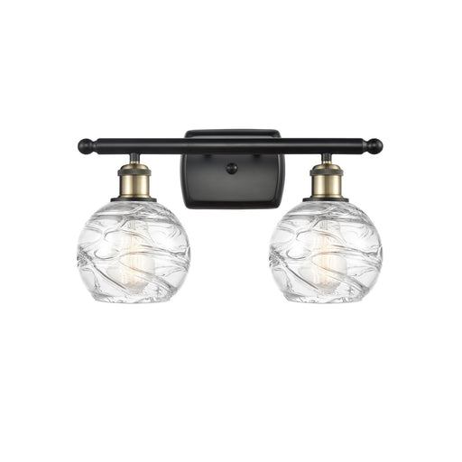 Innovations Lighting Athens Deco Swirl 16in 2-Light Bath Vanity Light | Industrial Black Antique Brass and Clear Deco | Model 516-2W-BAB-G1213-6CL