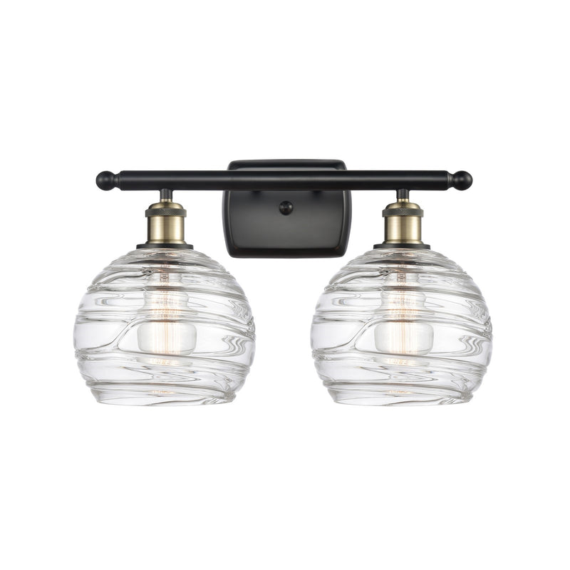 Innovations Lighting Athens Deco Swirl 18in 2-Light Bath Vanity Light | Industrial Black Antique Brass and Clear Deco | Model 516-2W-BAB-G1213-8CL
