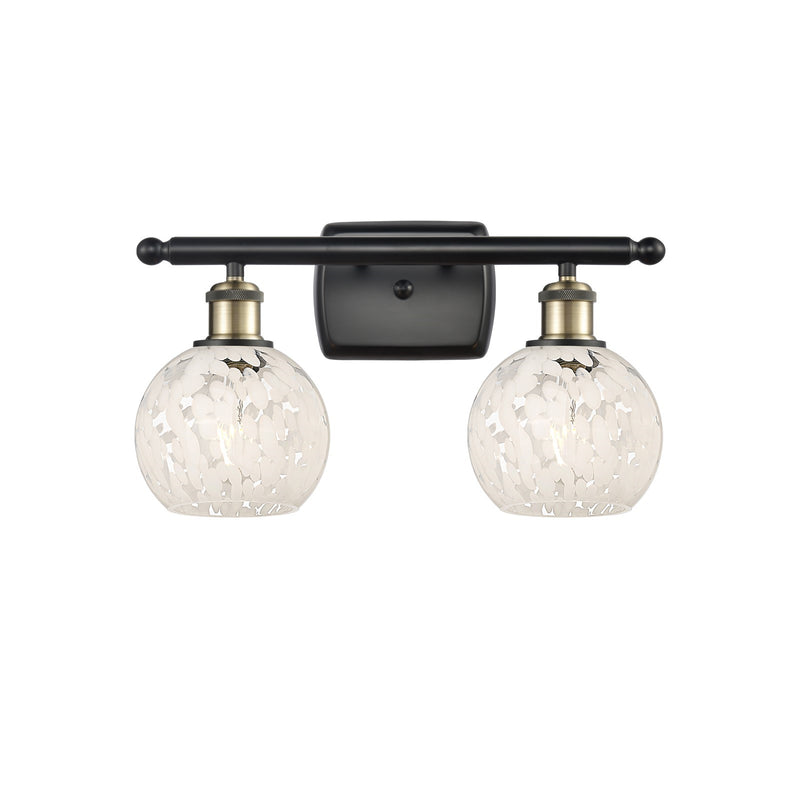 Innovations Ballston 16in 2-Light Bath Vanity Light | Art Nouveau Black Antique Brass and White Mouchette Glass | Model 516-2W-BAB-G1216-6WM