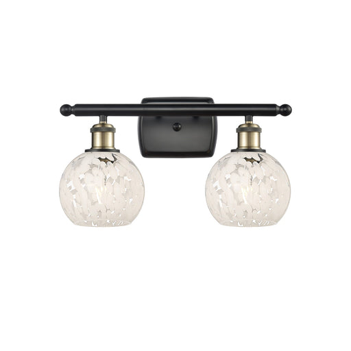 Innovations Ballston 16in 2-Light Bath Vanity Light | Art Nouveau Black Antique Brass and White Mouchette Glass | Model 516-2W-BAB-G1216-6WM