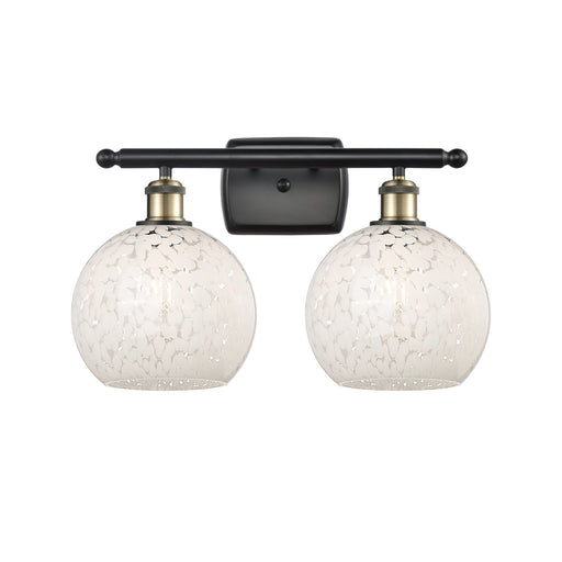 Innovations Ballston 18in 2-Light Bath Vanity Light | Art Nouveau Black Antique Brass and White Mouchette Glass | Model 516-2W-BAB-G1216-8WM