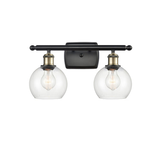 Innovations Athens 16in 2-Light Bath Vanity | Industrial Black Antique Brass and Clear Glass | Bathroom & Powder Room | Model 516-2W-BAB-G122-6-LED