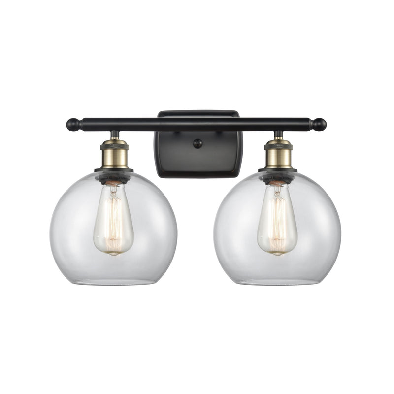 Innovations Athens 18in 2-Light Bath Vanity | Modern Black Antique Brass and Clear Basket Weave Glass | Bathroom | Model 516-2W-BAB-G122C-8CL