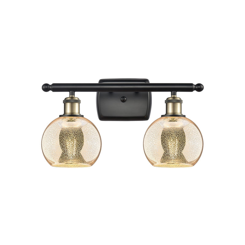 Innovations Athens 16in 2-Light Bath Vanity | Industrial Black Antique Brass and Mercury Glass | Bathroom & Powder Room | Model 516-2W-BAB-G128-6