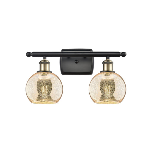Innovations Athens 16in 2-Light Bath Vanity | Industrial Black Antique Brass and Mercury Glass | Bathroom & Powder Room | Model 516-2W-BAB-G128-6