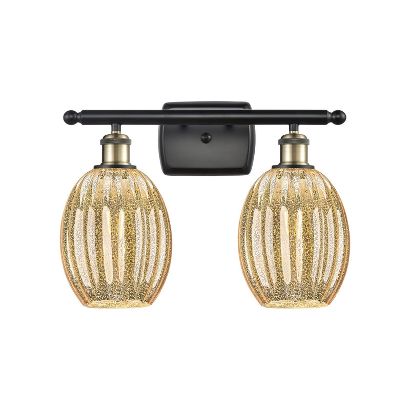 Innovations Preston Bulb 16in 2-Light Bath Vanity Light | Industrial Black Antique Brass and Mercury Glass | Bathroom | Model 516-2W-BAB-G459-6ME