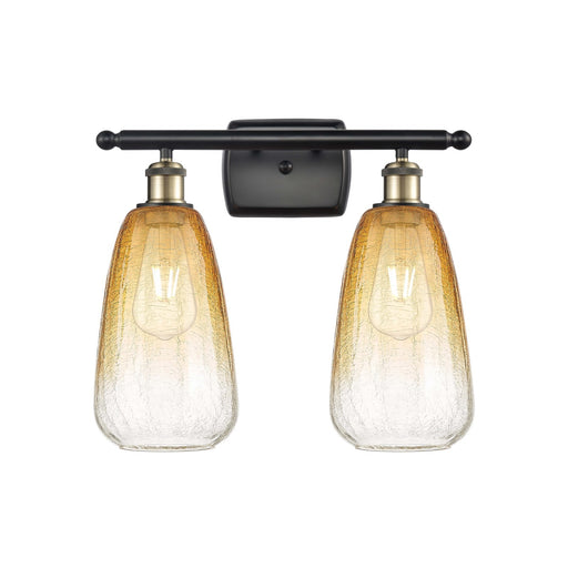 Innovations Brookhaven Almond 16in 2-Light Bath Vanity Light | Industrial Black Antique Brass and Amber Glass | Bathroom | Model 516-2W-BAB-G480-6AM