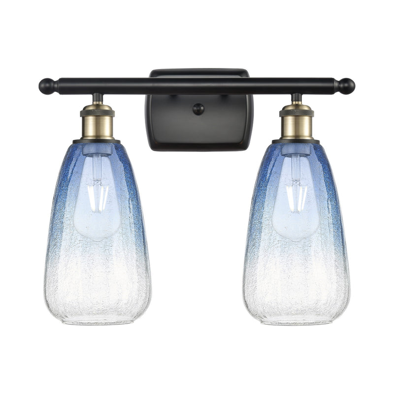 Innovations Brookhaven Almond 16in 2-Light Bath Vanity Light | Industrial Black Antique Brass and Sapphire Blue Glass | Model 516-2W-BAB-G480-6SB