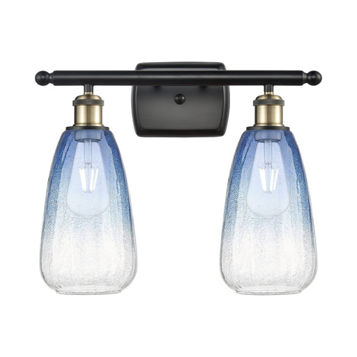 Innovations Brookhaven Almond 16in 2-Light Bath Vanity Light | Industrial Black Antique Brass and Sapphire Blue Glass | Model 516-2W-BAB-G480-6SB
