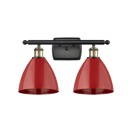 Innovations Plymouth 17.5in 2-Light Bath Vanity Light | Industrial Black Antique Brass and Matte Red Metal Shade | Model 516-2W-BAB-MBD-75-RD-LED